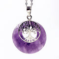 Silberplattierter Baum Des Lebens Lila Amethyste Anhänger Halskette