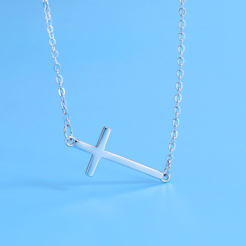 925 Horizontal Von Sterling Silber Horizontal Seitwärtskreuze Kreuzkette Cross Halskette