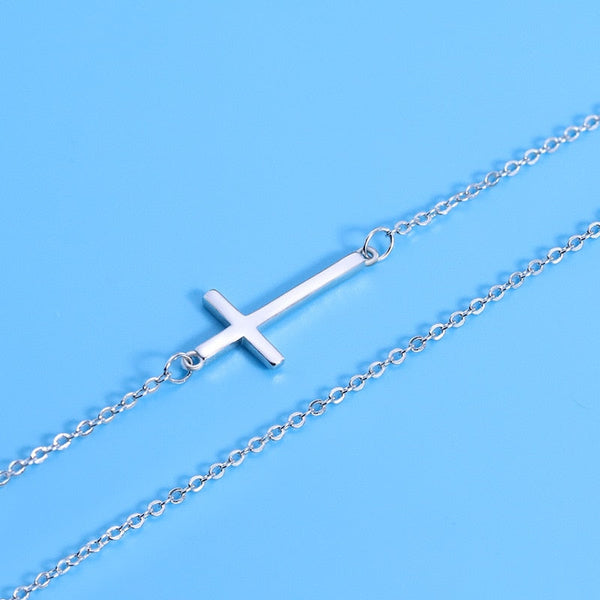 925 Horizontal Von Sterling Silber Horizontal Seitwärtskreuze Kreuzkette Cross Halskette