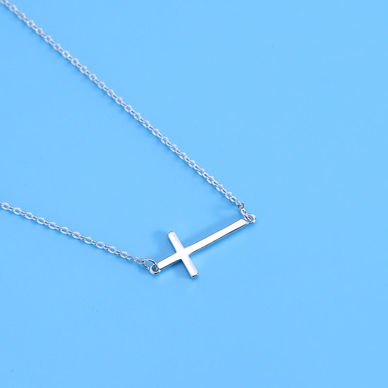 925 Horizontal Von Sterling Silber Horizontal Seitwärtskreuze Kreuzkette Cross Halskette