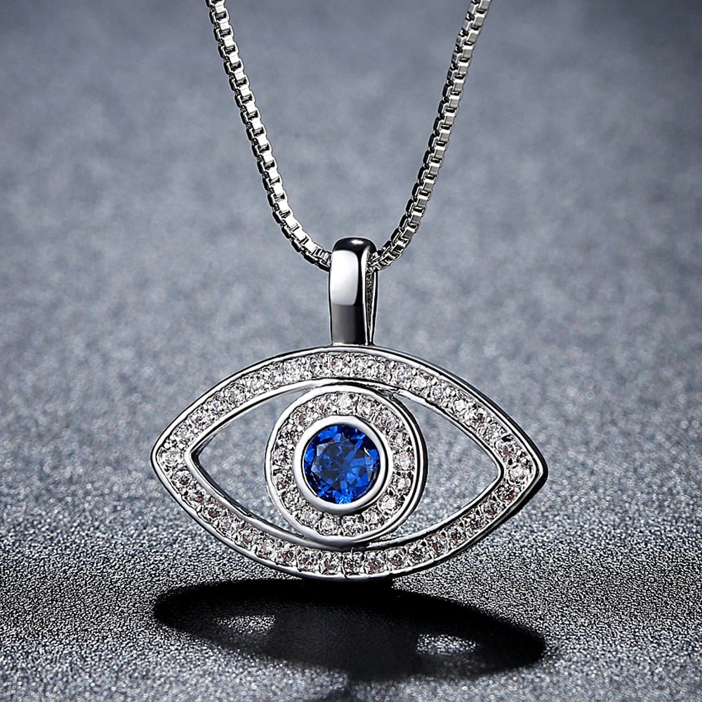 Böses Auge Mit Kubischer Zirkonia Und Blauem Strasshändler Halskette