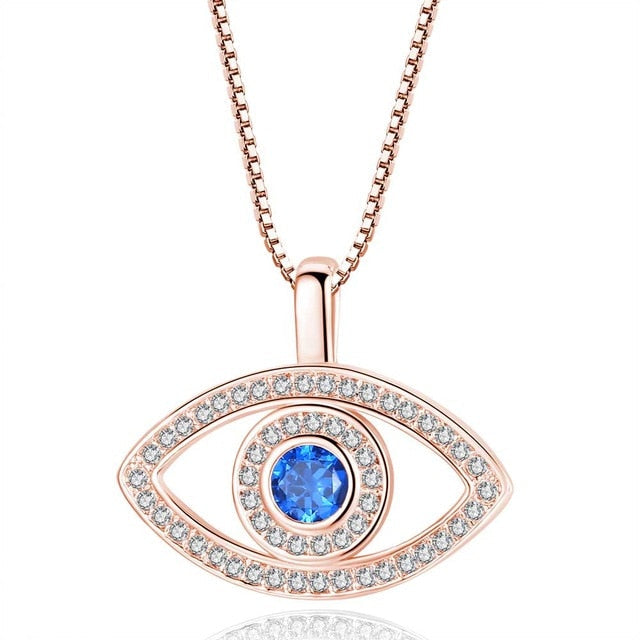 Böses Auge Mit Kubischer Zirkonia Und Blauem Strasshändler Halskette