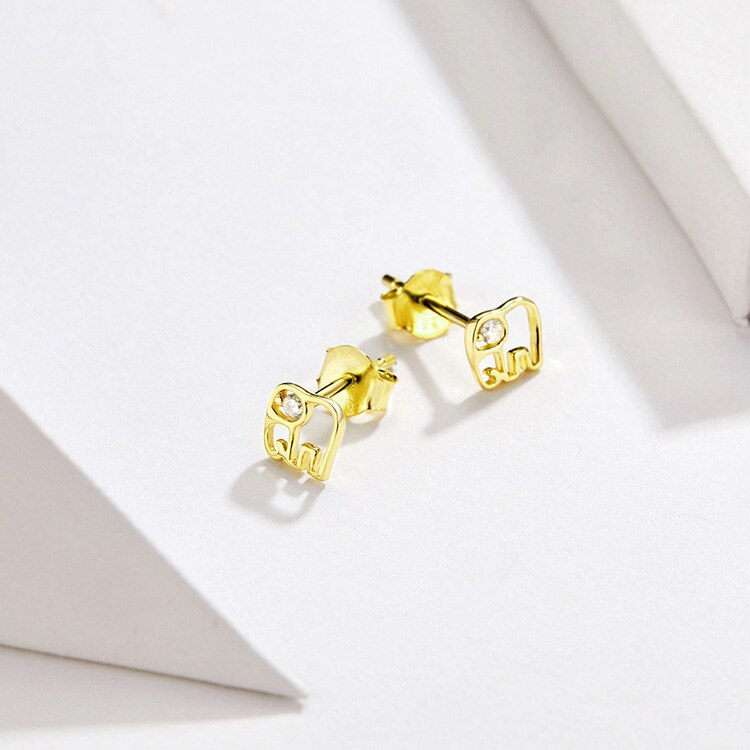 Gold Plattiert 925 Sterling Silber Elephant Bolde Ohrringe Frauens Schmuck