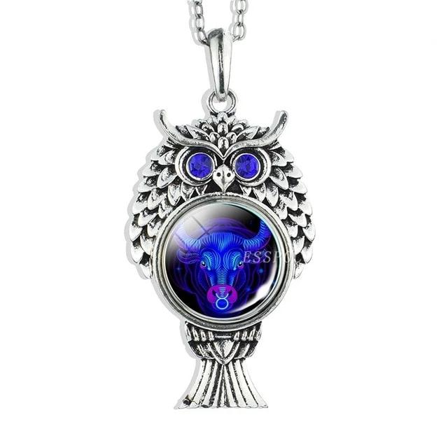 Vintage Owl Zodiac Sign Pendell Halskette