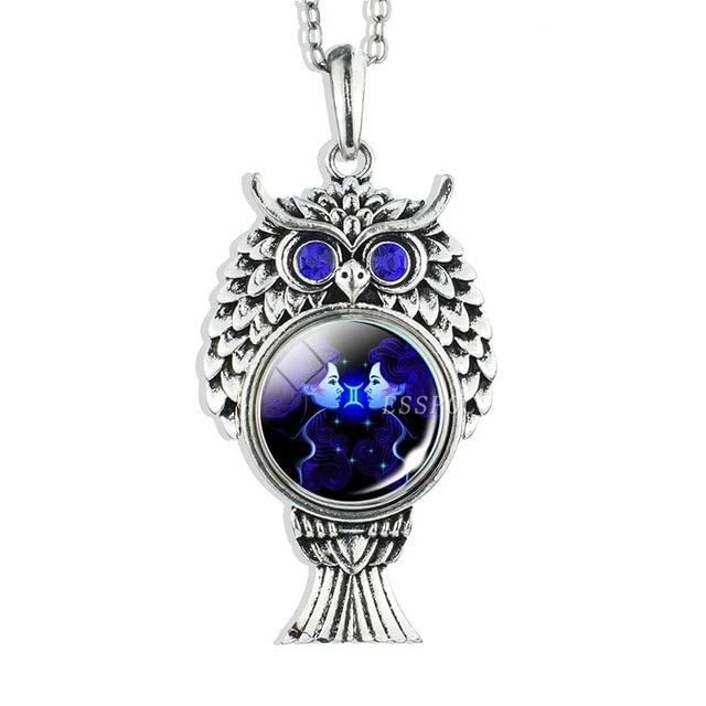 Vintage Owl Zodiac Sign Pendell Halskette
