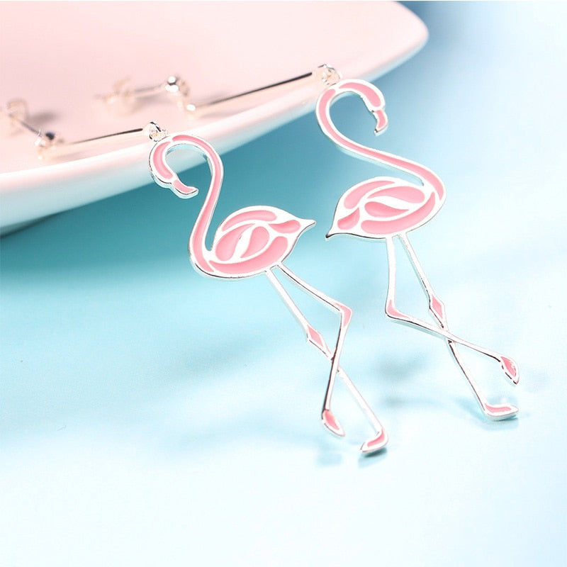 Baumelnde Flamingo  Emaille  Henftöne Ohrringe Für Frauen