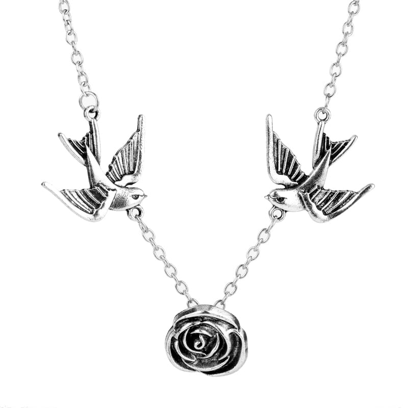 Frauen Silberne Rose Und Taube Anhängerkette