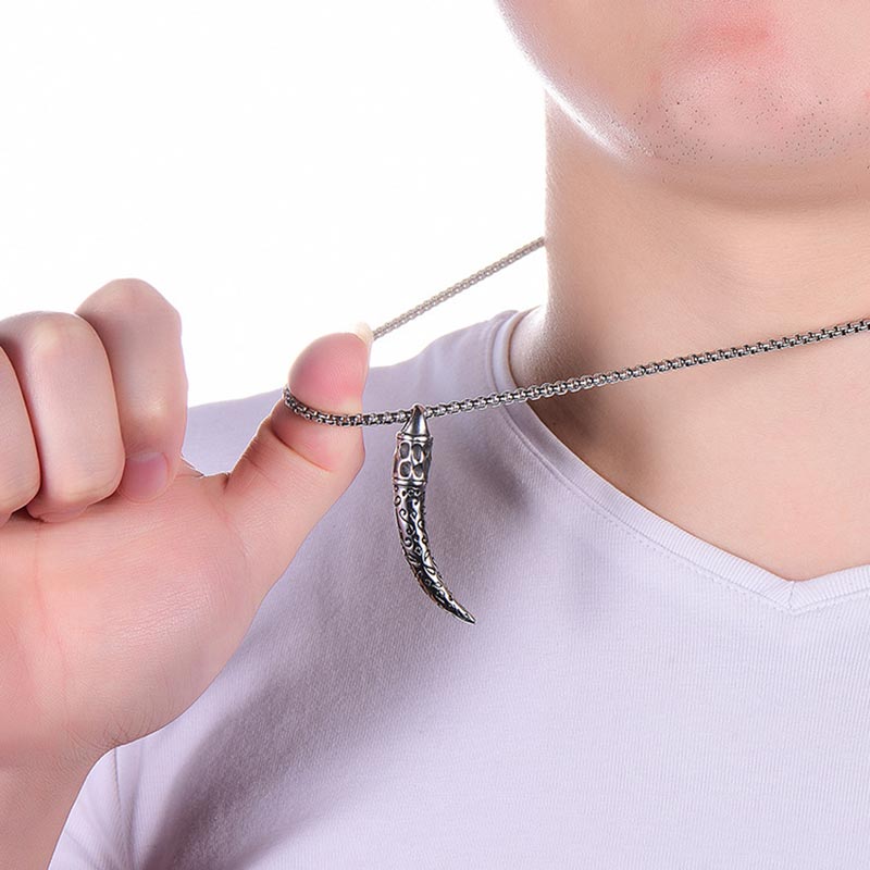 Vintage Retro Wolf Zahnanhänger Mit Kette