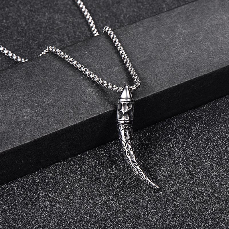 Vintage Retro Wolf Zahnanhänger Mit Kette