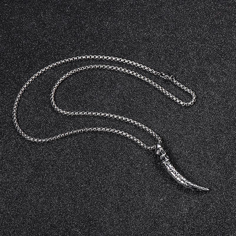 Vintage Retro Wolf Zahnanhänger Mit Kette