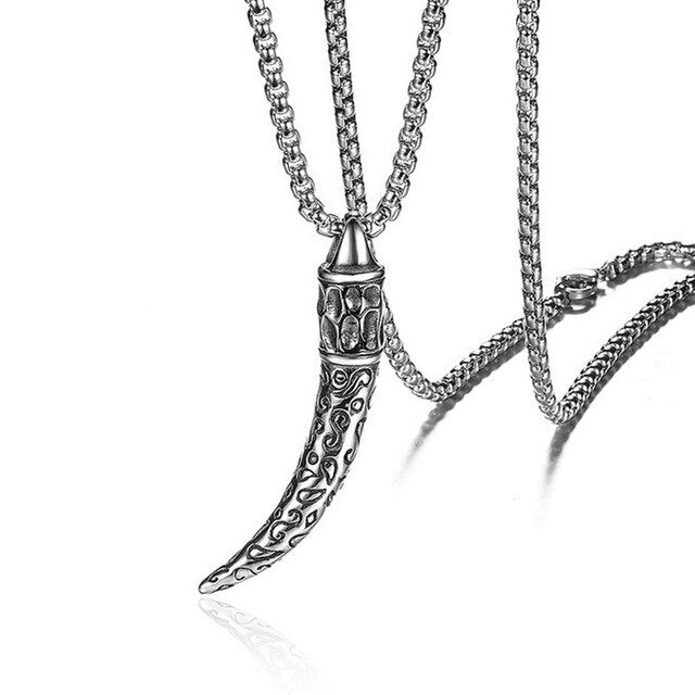 Vintage Retro Wolf Zahnanhänger Mit Kette