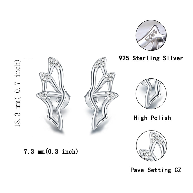 925 Sterling Silber Bat Wings Zirkonohrringe