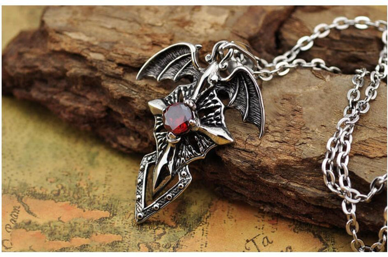 Cross Fledermausflügel Rote Kristall  Anhängerkette
