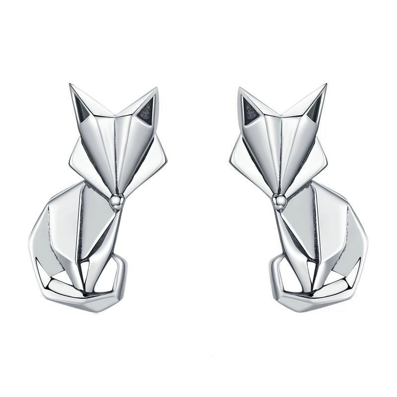 925 Sterling Silber Folding Fox Animal Stud Ohrringe Für Frauen