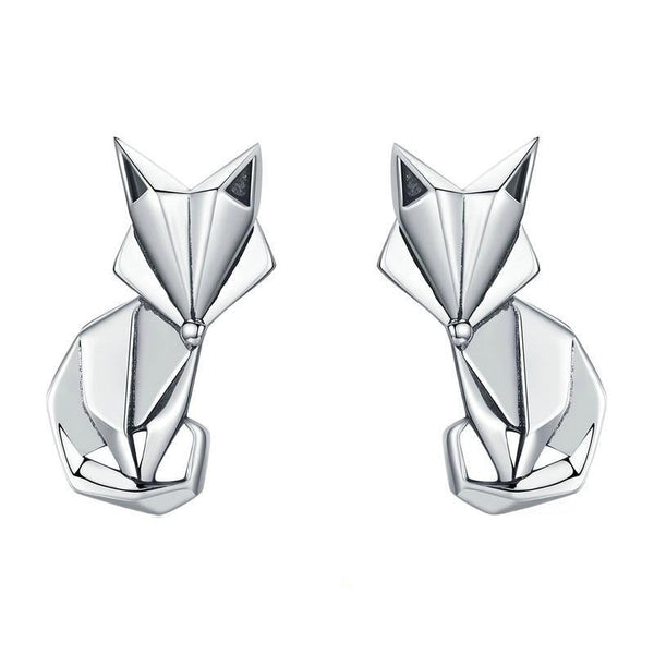 925 Sterling Silber Folding Fox Animal Stud Ohrringe Für Frauen
