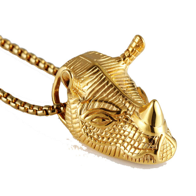 Bling Rhinoceros Head Edelstahl Anhänger Halsketten Männer Schmuck