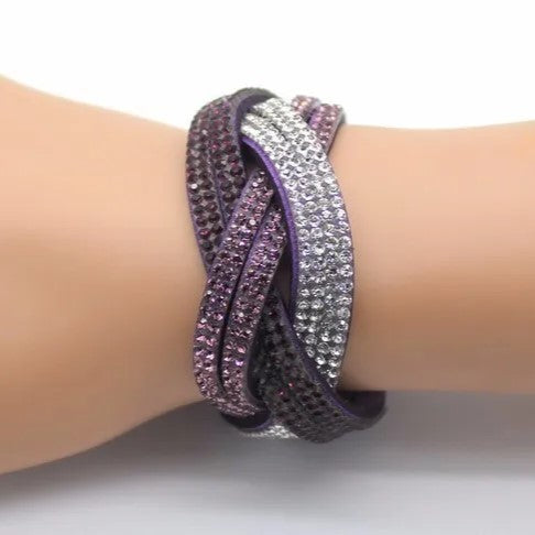 Geflochtenes Strass-Lederarmband