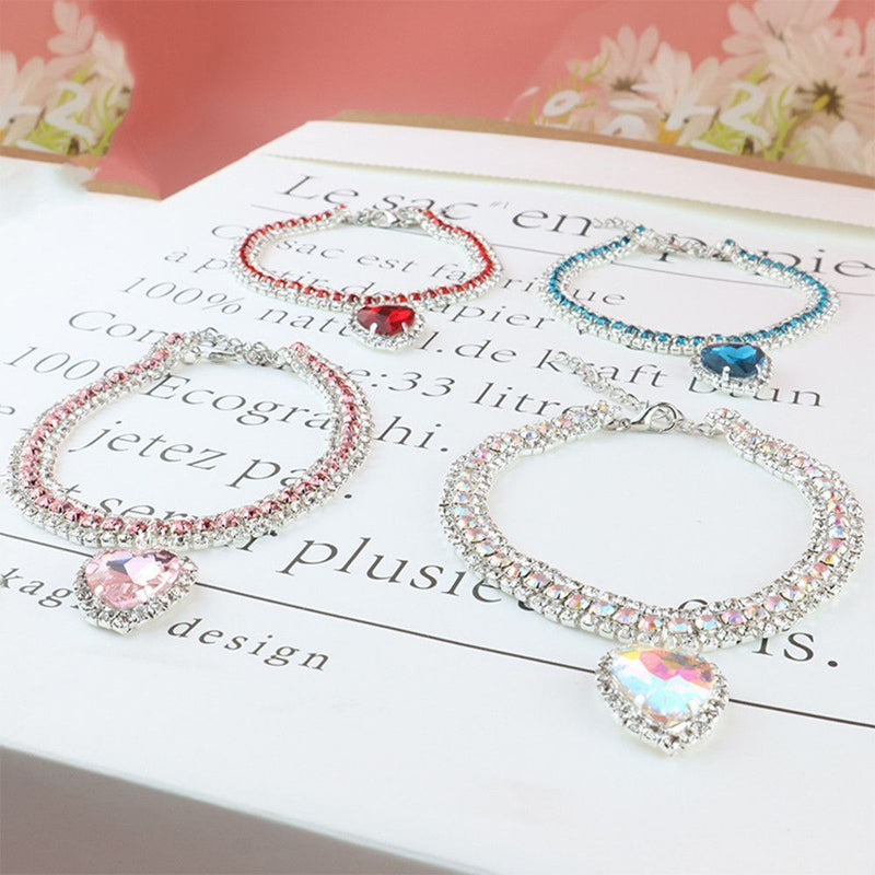 Luxuskatze | Luxus Kristall Katze Halsband Herz Edelstein Anhänger Reflektierend