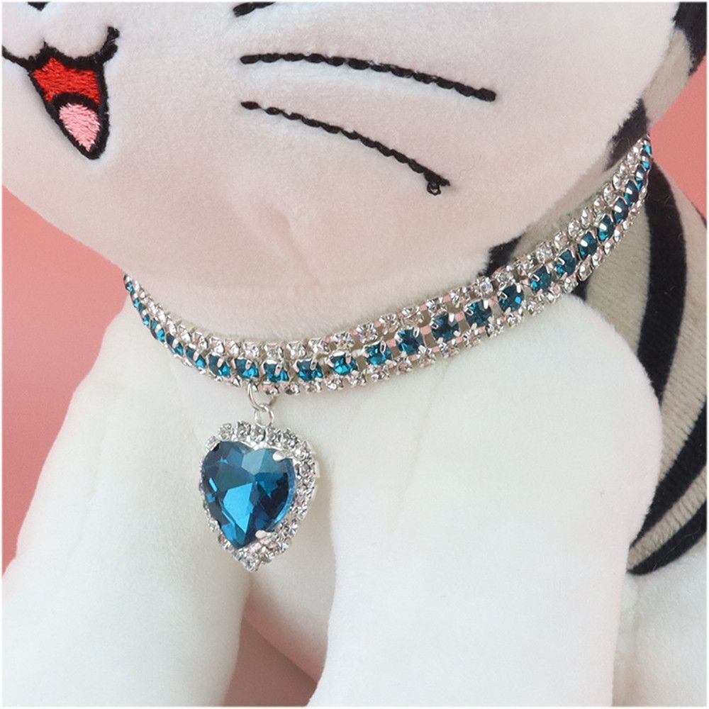 Luxuskatze | Luxus Kristall Katze Halsband Herz Edelstein Anhänger Reflektierend