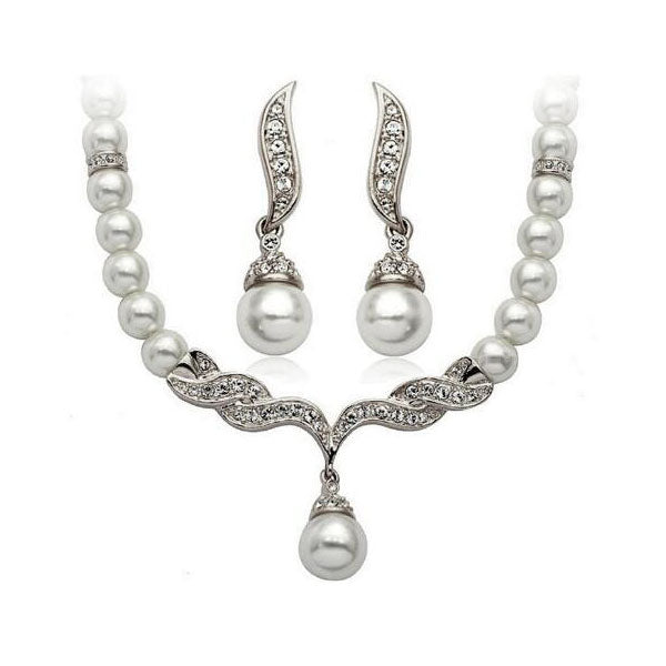 Goldplattierte Perle Kubikzirkonia Anhänger Mode Halskette Ohrringe Schmuckset