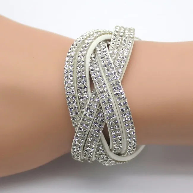 Geflochtenes Strass-Lederarmband