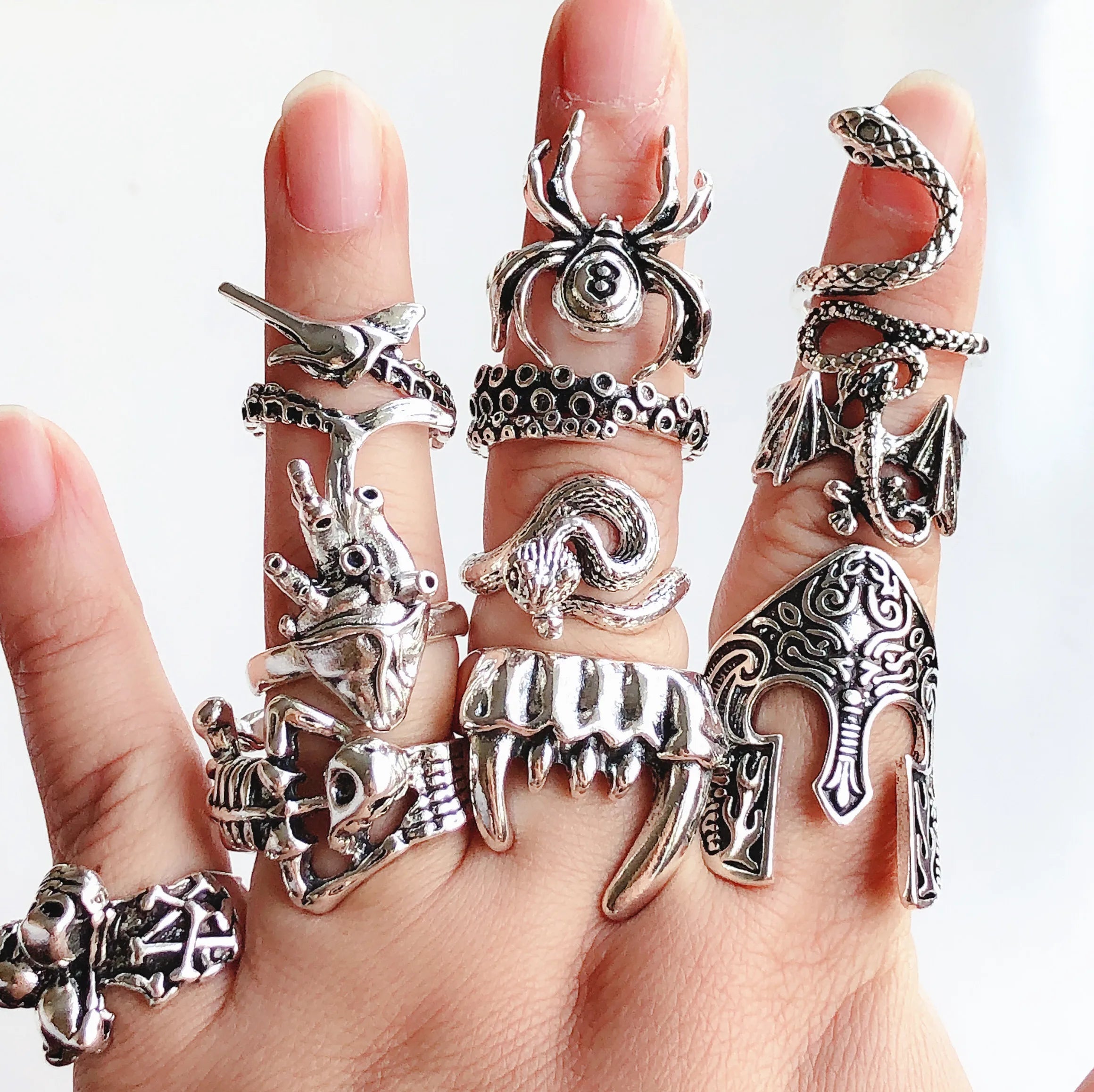 Punk Ring Set für Männer | Großhandel Totenkopf Ringe | Verschiedene Männer Ringe | Schmuckset Goth