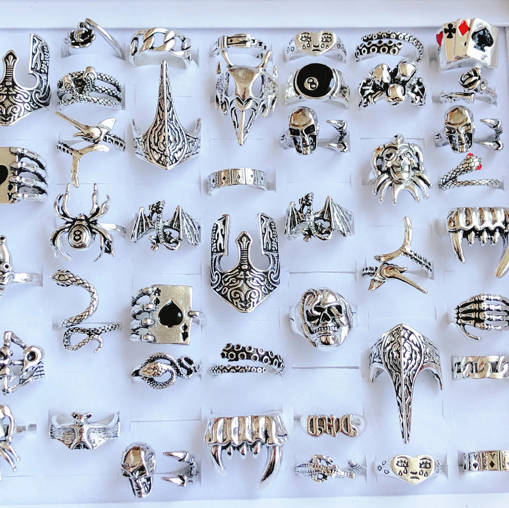 Punk Ring Set für Männer | Großhandel Totenkopf Ringe | Verschiedene Männer Ringe | Schmuckset Goth