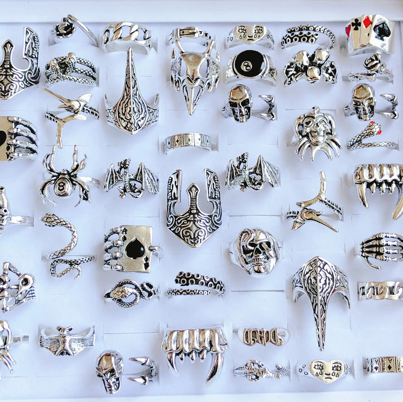 Punk Ring Set für Männer | Großhandel Totenkopf Ringe | Verschiedene Männer Ringe | Schmuckset Goth