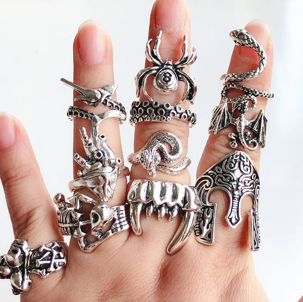 Punk Ring Set für Männer | Großhandel Totenkopf Ringe | Verschiedene Männer Ringe | Schmuckset Goth