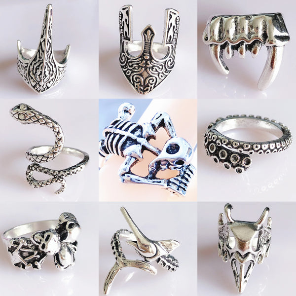 Punk Ring Set für Männer | Großhandel Totenkopf Ringe | Verschiedene Männer Ringe | Schmuckset Goth