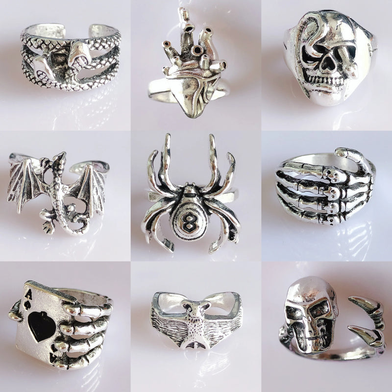 Punk Ring Set für Männer | Großhandel Totenkopf Ringe | Verschiedene Männer Ringe | Schmuckset Goth