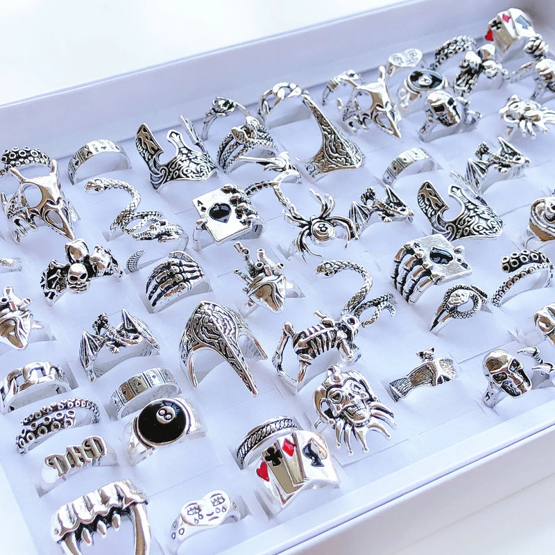 Punk Ring Set für Männer | Großhandel Totenkopf Ringe | Verschiedene Männer Ringe | Schmuckset Goth