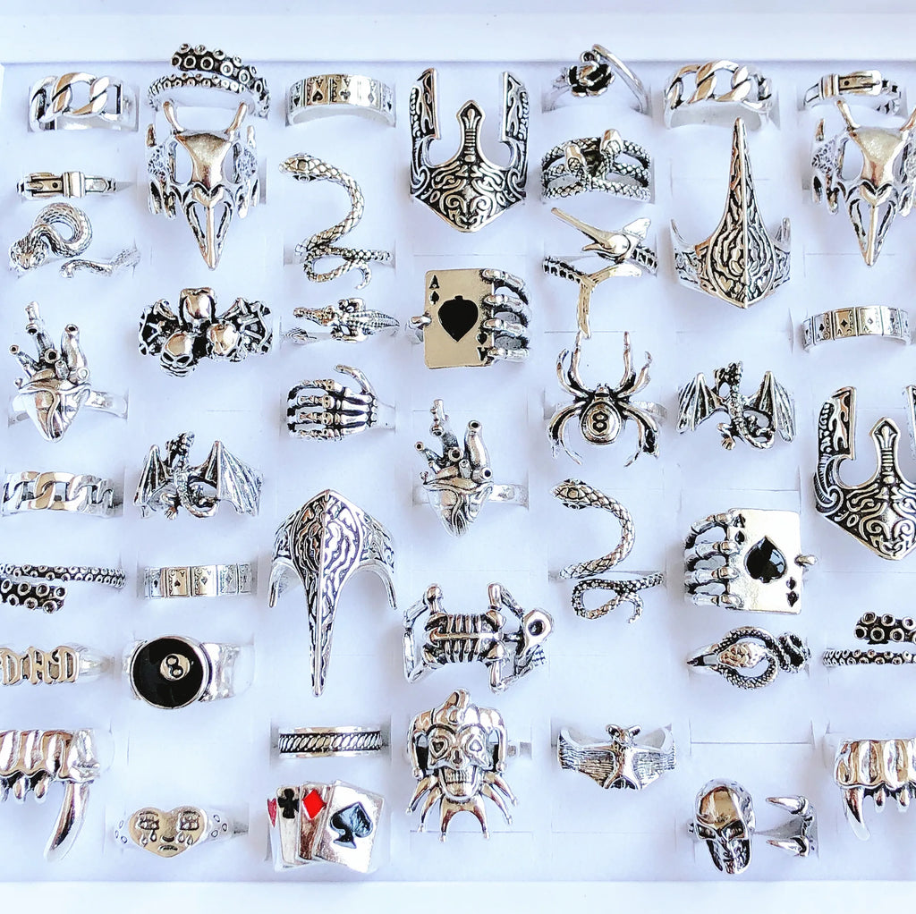 Punk Ring Set für Männer | Großhandel Totenkopf Ringe | Verschiedene Männer Ringe | Schmuckset Goth