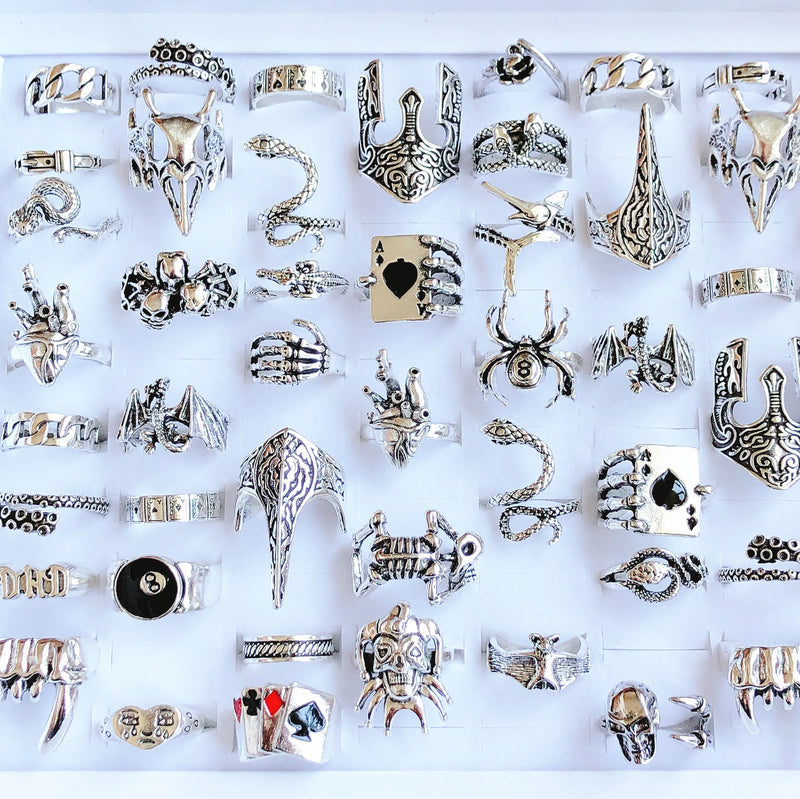 Punk Ring Set für Männer | Großhandel Totenkopf Ringe | Verschiedene Männer Ringe | Schmuckset Goth