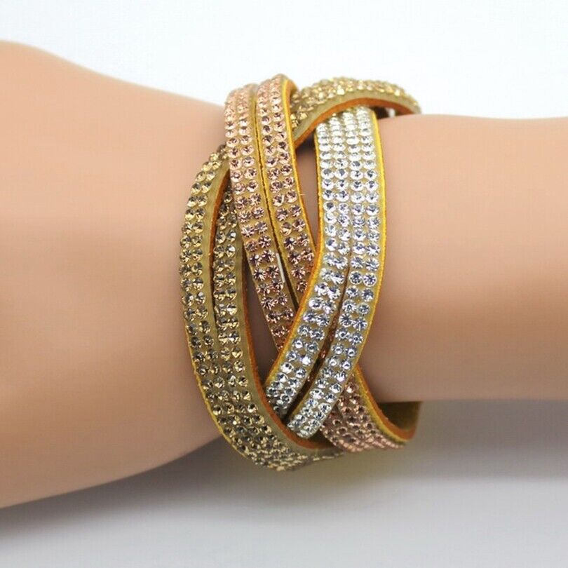 Geflochtenes Strass-Lederarmband